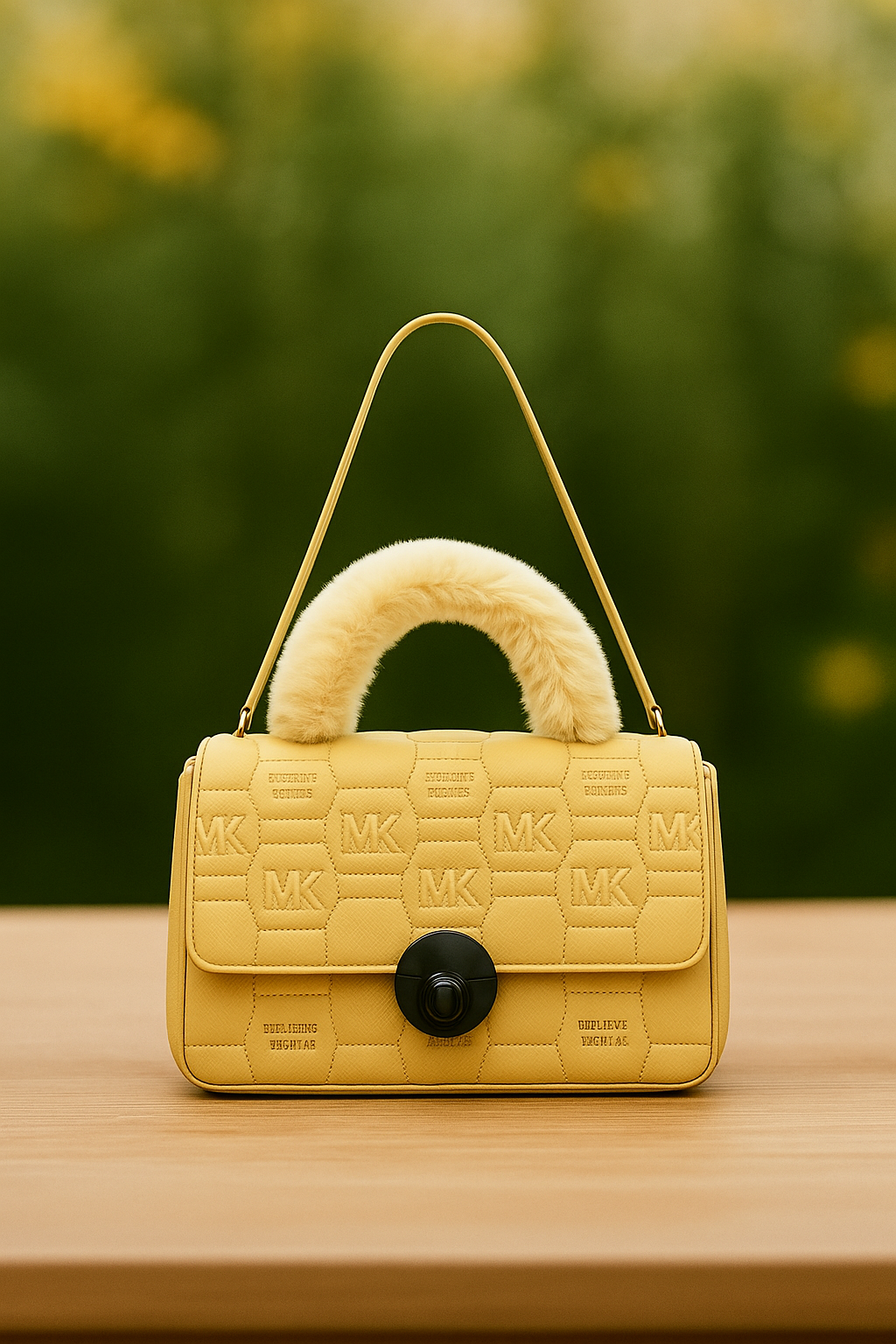 Beige Quilted Michael Poix Handbag with Faux Fur Handle